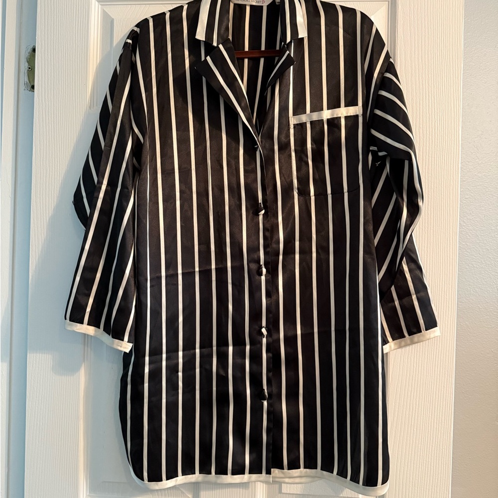 Vintage Victoria's Secret Satin Black and White Striped Nightgown Size P